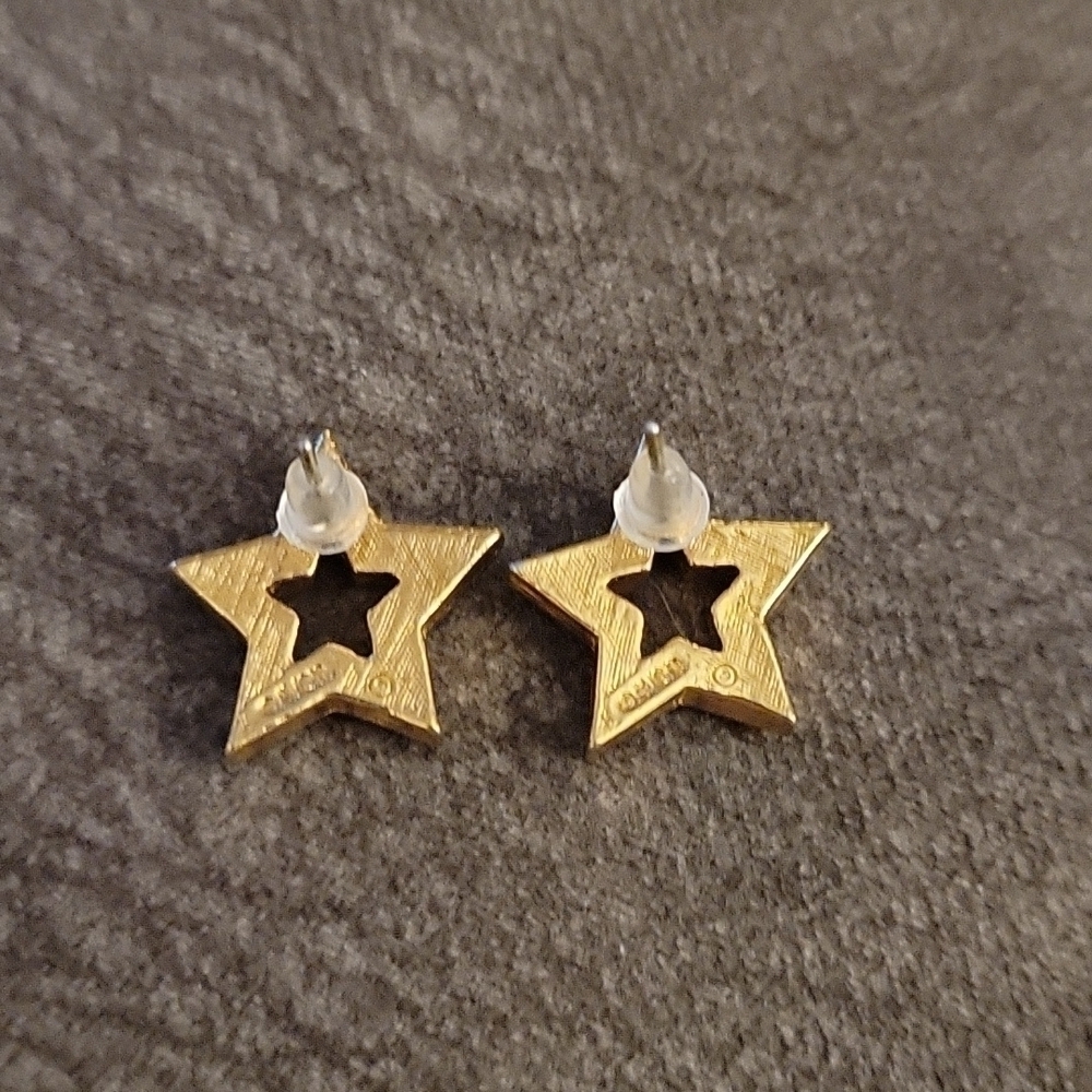 VTG AVON Goldtone Blue Rhinestone Star Nebula Holiday Post Earrings - Picture 4 of 6